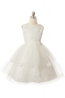 Girls Dress Style 1043 - Sleeveless Dress with Flower Applique in Choice of Color